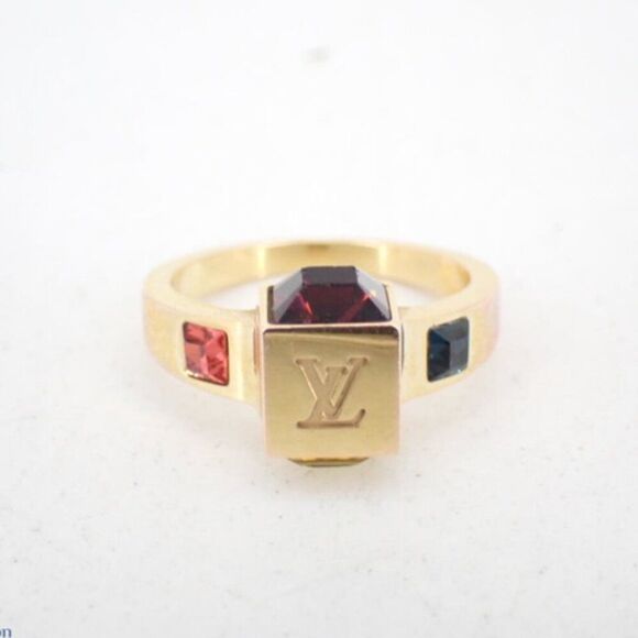 RARE COLOR: Louis Vuitton Gamble Ring Gold Multicolor Stones Sz M Full Inc. - Picture 1 of 3